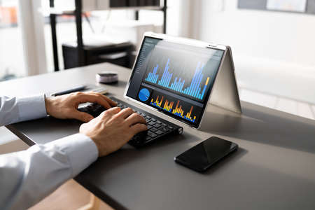 KPI Data Analyst Dashboard. Information Technology On Laptopの写真素材