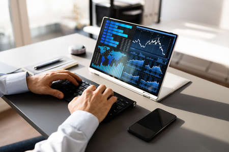KPI Data Analyst Dashboard. Information Technology On Laptop