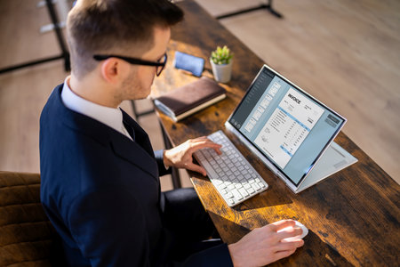 Digital Electronic Bill And Accountant E Invoice On Laptopの写真素材