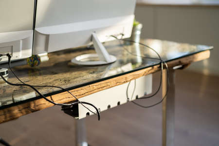 Cable Manager At Office Desk. Manager Organizer