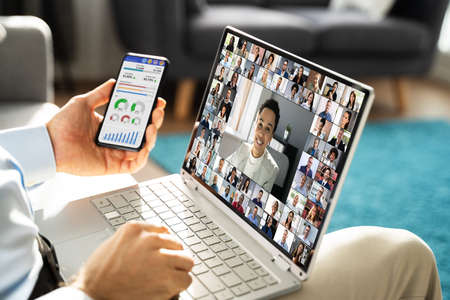 Videochat Business Training Call On Laptop Computerの写真素材