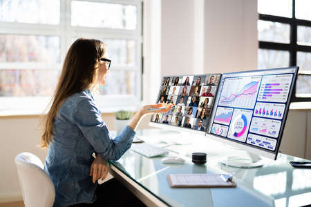 Virtual Telework Webinar And Learning Presentation.  Person Telecommute