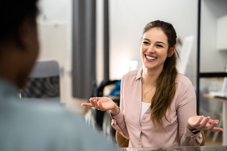 Young Female In Business Job Interview In Officeの写真素材