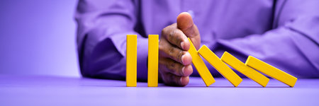 African American Business Man Domino Stop And Preventionの写真素材