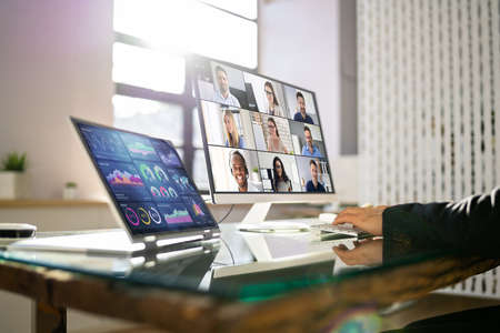 Virtual Video Conference Call Meeting And Financial Presentationの写真素材