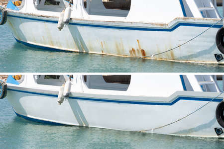 Boat Painting And Rust Corrosion Removal Service Before And Afterの写真素材