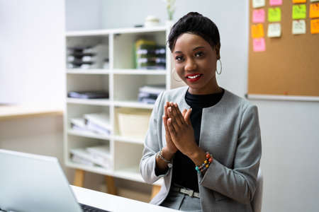 Woman Clapping In Online Video Conference Business Call