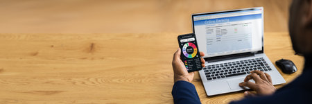 African American Using Online Bank Account On Mobile Phone