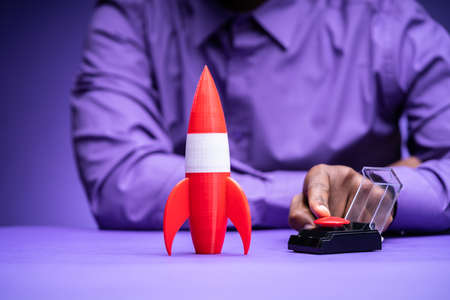 Rocket Launch Button. Launching Career. Start Businessの写真素材