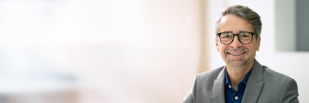 Confident Senior Man Video Conference Chat Portraitの写真素材