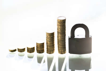 Salary Protection And Money Security. Coin Stack With Insurance