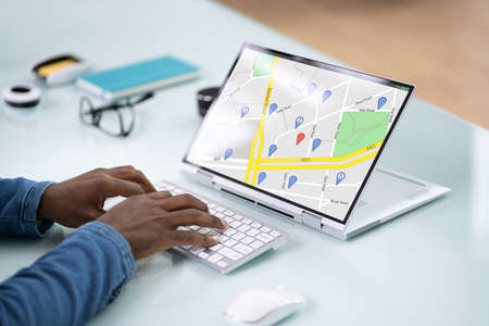 GPS Location Map Search Online On Laptopの写真素材