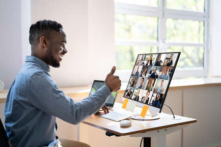 Happy Man Video Conference Webinar Portrait At Home