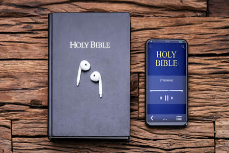 Hearing Bible Music On Phone. Christian Studying