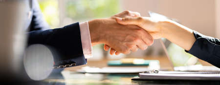 Staffing Interview In Office. Law Recruiter Meeting Handshakeの写真素材