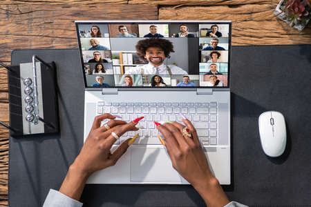 Virtual Webinar Video Conferencing On Laptop. Web Learning