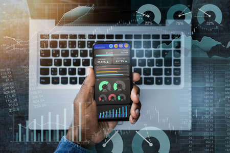 Financial KPI Data Profits Dashboard On Computerの写真素材