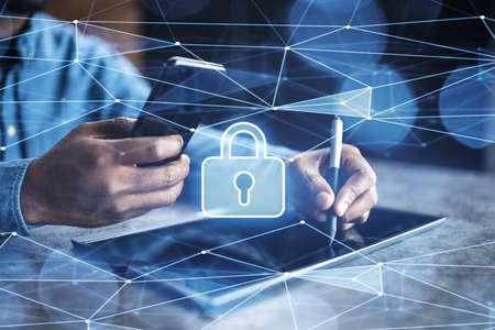 Computer Cyber Security. Digital Information Lock Icon