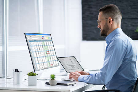 Digital Electronic Bill And Accountant E Invoice On Computer