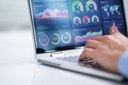 KPI Business Analytics Dashboard On Laptop Computer