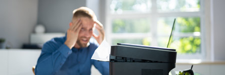 Broken Office Printer. Annoyed By Paper Jam