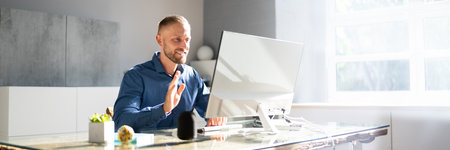 Business Man In Elearning Video Conference Webinar