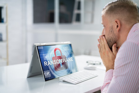 Ransomware Malware Attack. Business Computer Hacked. Files Encryptedの写真素材