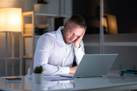 Bored Boss Man Sleeping. Restful Tired Employeeの写真素材