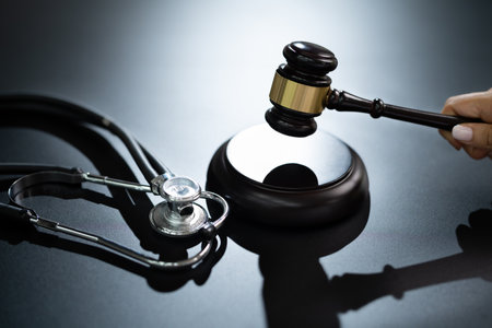 Medical Malpractice Gavel And Stethoscope In Courtroomの写真素材