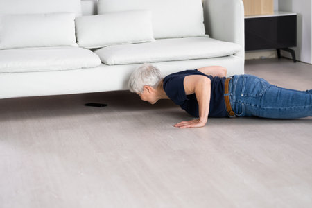 Woman Lost Something, Searching Phone Or Cellphoneの写真素材