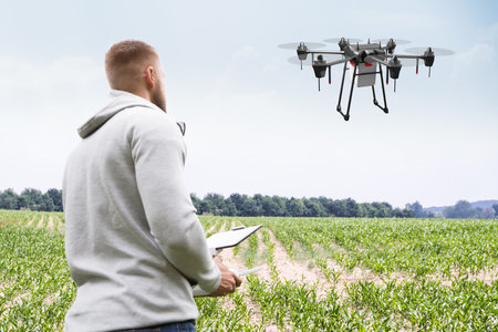 Modern Smart Farming Agriculture Technology At Farm Or Fieldの写真素材