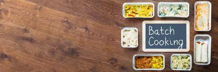 Meal Batch Cooking. Cook Dinner In Kitchen Overhead Viewの写真素材