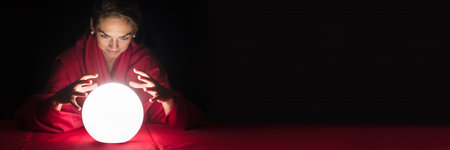 Psychic Predicting Future Using Magic Ball. Fortuneteller Womanの写真素材