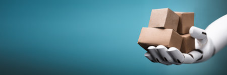 Robot Package Delivery Technology. Cardboard Box Courier