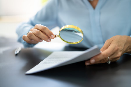 Fraud Detective Using Magnifying Glass Or Loupeの写真素材