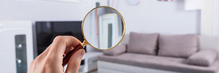 Home Inspection Using Magnifying Glass. Inspect Houseの写真素材