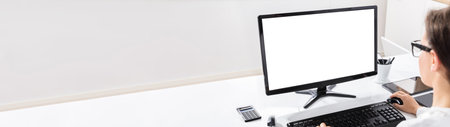 Using Blank Office Desktop Computer. Empty PC Screen