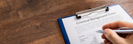 Criminal Record Check Form. Person Reading Reportの写真素材