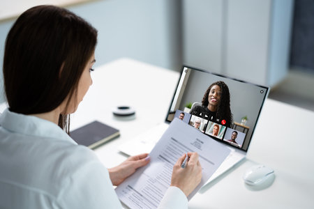 Virtual Job Interview Webcast Using Online Video Conferenceの写真素材