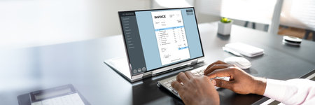 Online Digital E Invoice Statement On Hybrid Laptopの写真素材