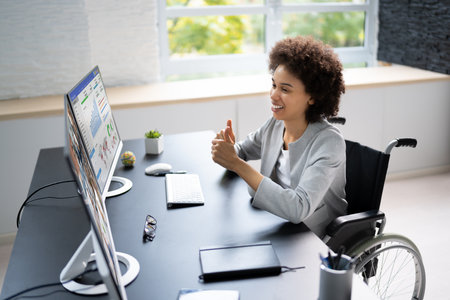 Online Video Conference Webinar On Computer. Business Videoconferenceの写真素材