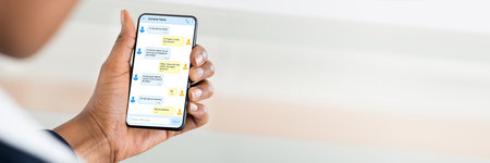 African Hand Holding Phone Checking SMS Messageの写真素材