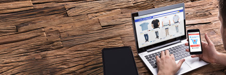Ecommerce Mobile Website Shop On Screen. Online Storeの写真素材