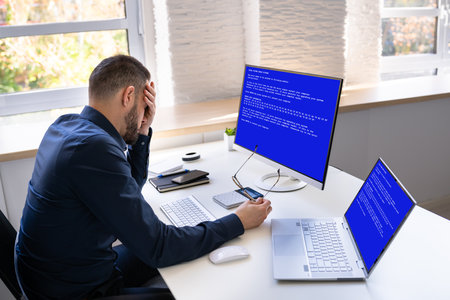 Blue BSOD Error At Computer. Malware Attackの写真素材