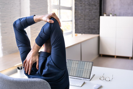 Employee Stretching At Office Desk At Workの写真素材