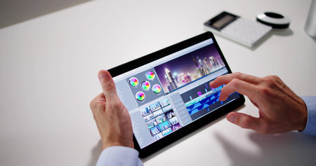 Video Editor Or Designer Using Editing Software Tech On Tablet