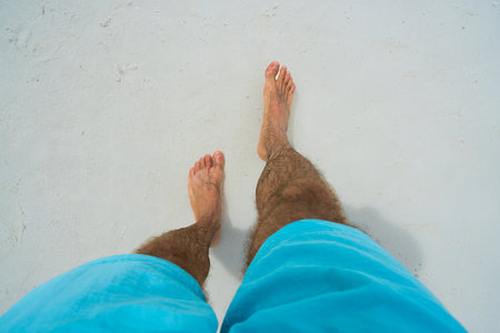 Outdoors Beach Travel. Person POV Feet In Waterの写真素材