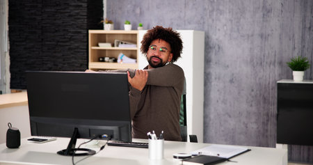 Stretch Exercise Workout At Office Business Desk