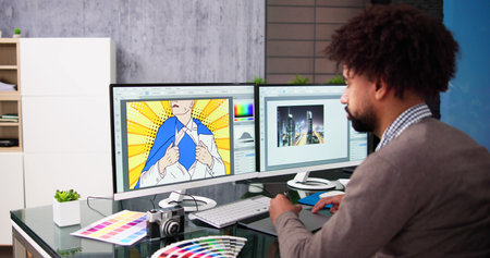African Graphic Web Designer Using Design Editing Software