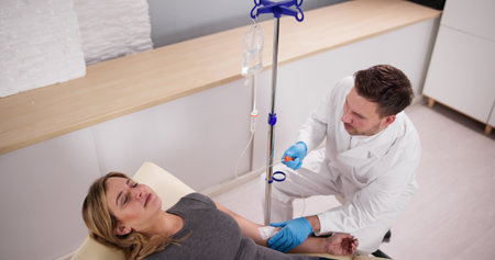 Vitamin Therapy IV Drip Infusion In Man Blood